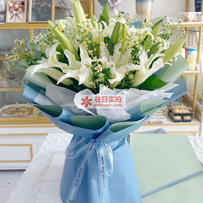 威海8支白色多头百合洋甘菊，互倾的思念