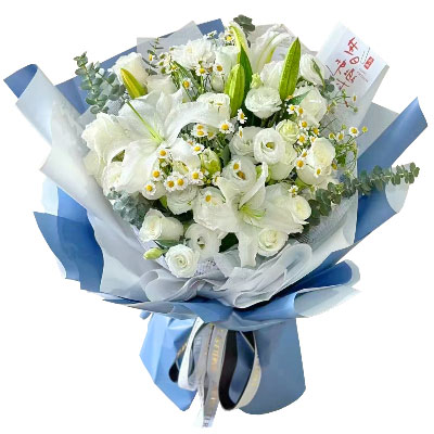 威海11朵白玫瑰桔梗百合，爱永恒不息