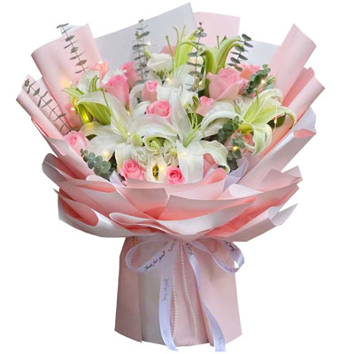 威海16朵粉玫瑰百合，感情稳定坚固