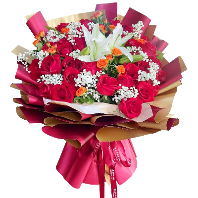 威海33朵红玫瑰百合，爱如同花般绽放
